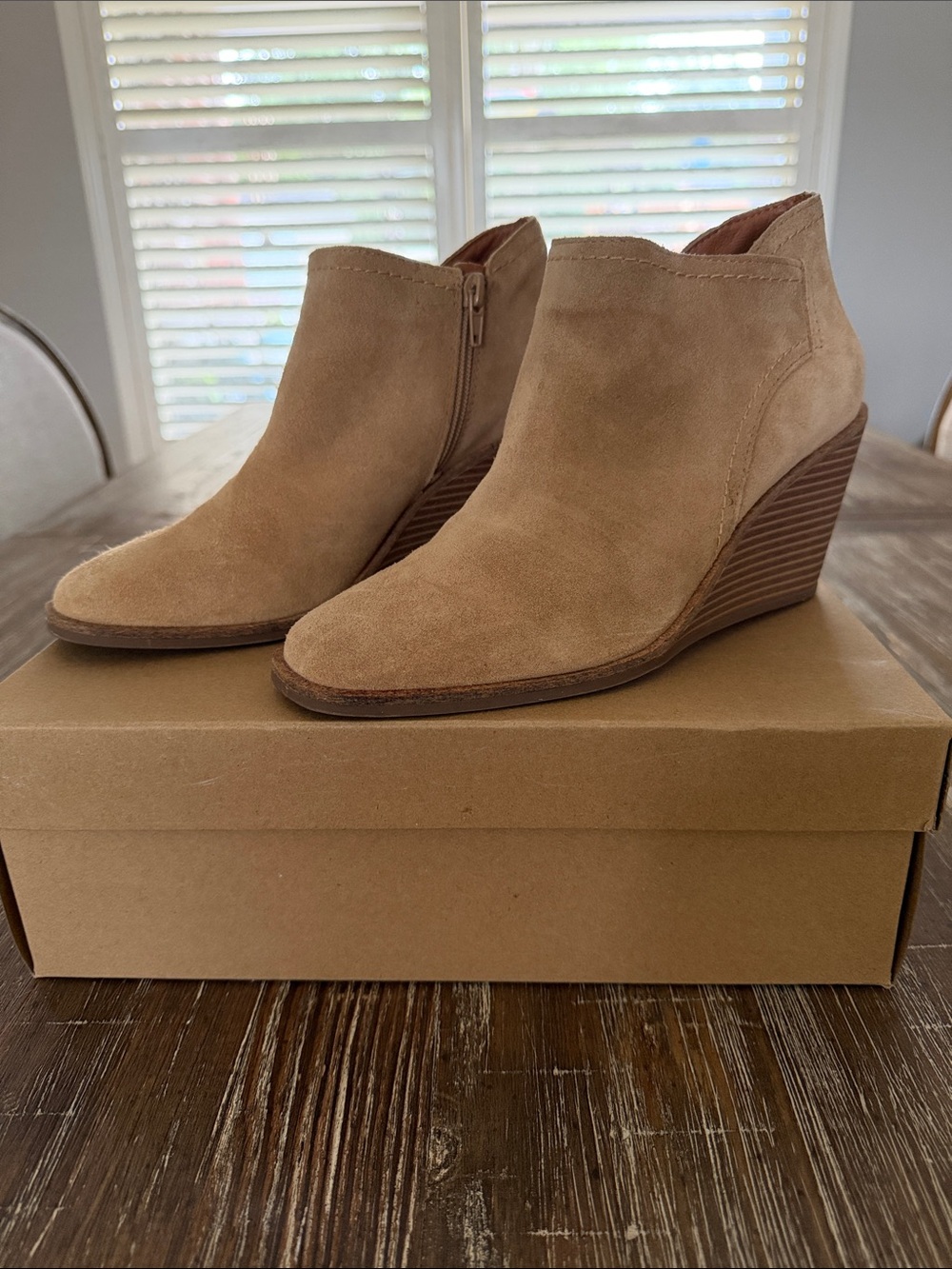 Lucky Brand Tan Suede Wedge Ankle Booties